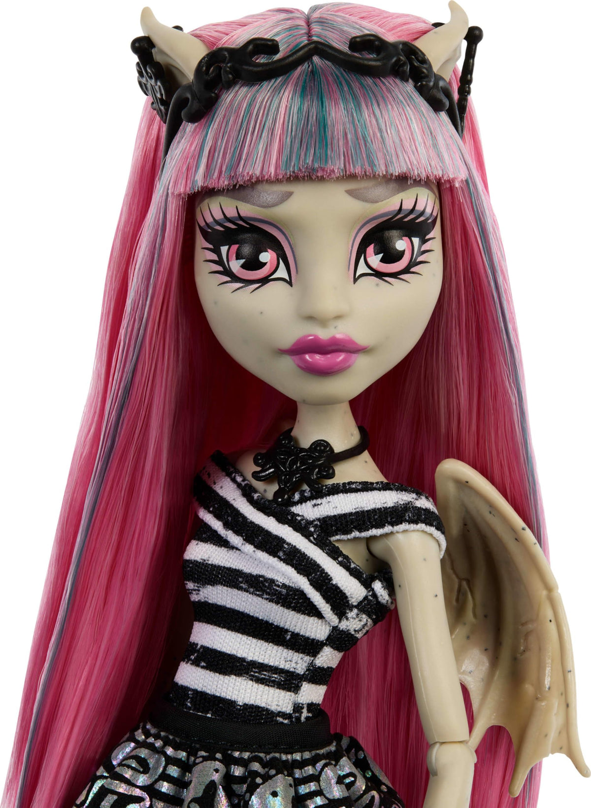 Rochelle Goyle doll on included stand for stable posing.