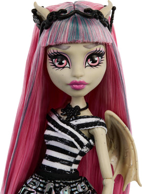 Rochelle Goyle doll on included stand for stable posing.