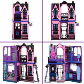Kitchen fridge reveal with skeleton hand surprise in Monster High Boo-tique Hotel
