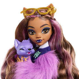 Monster High Clawdeen Wolf doll in leopard-print capri pants for fashion play.