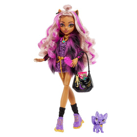 Monster High Clawdeen Wolf with purple-streak hair for imaginative play.