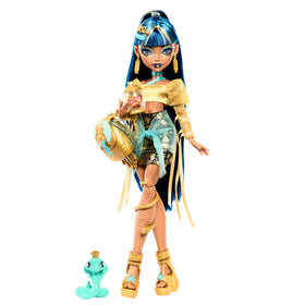 Monster High Cleo De Nile doll in golden blouse and layered skirt for regal play