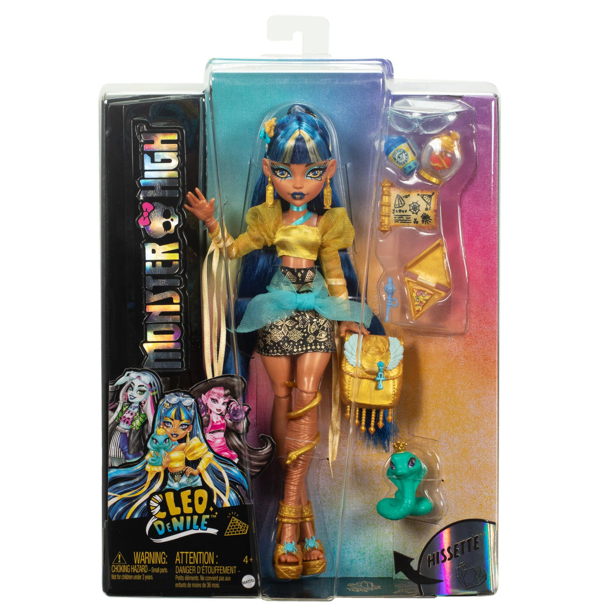 Cleo De Nile doll with pyramid pizza box and sunglasses for playful details