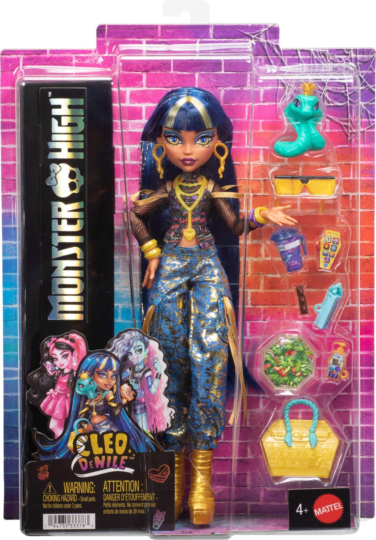 Fully articulated Cleo De Nile doll offers dynamic posing options.