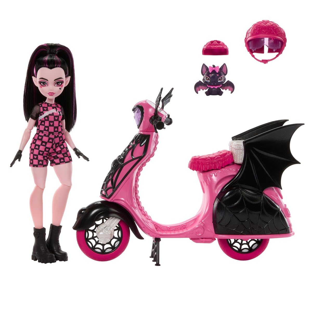 Monster High Draculaura doll with scooter, ready for creative storytelling adventures.