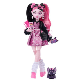 Monster High Draculaura in pink bow dress for imaginative play.