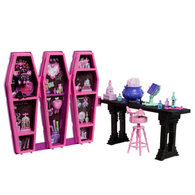 Monster High Draculaura potion room with Count Fabulous bat for imaginative play.