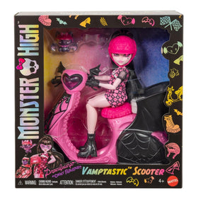 Monster High Draculaura doll with scooter side view, durable design for pretend rides.