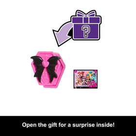 Monster High Draculaura spiderweb skirt detail adds dramatic style.