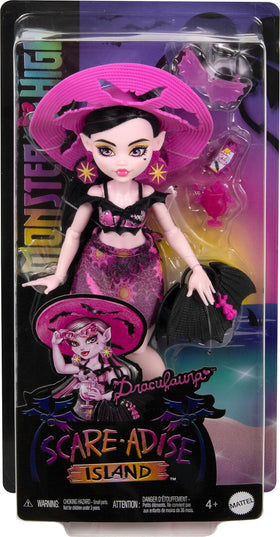 Monster High Draculaura tropical drink and earrings enhance storytelling play.
