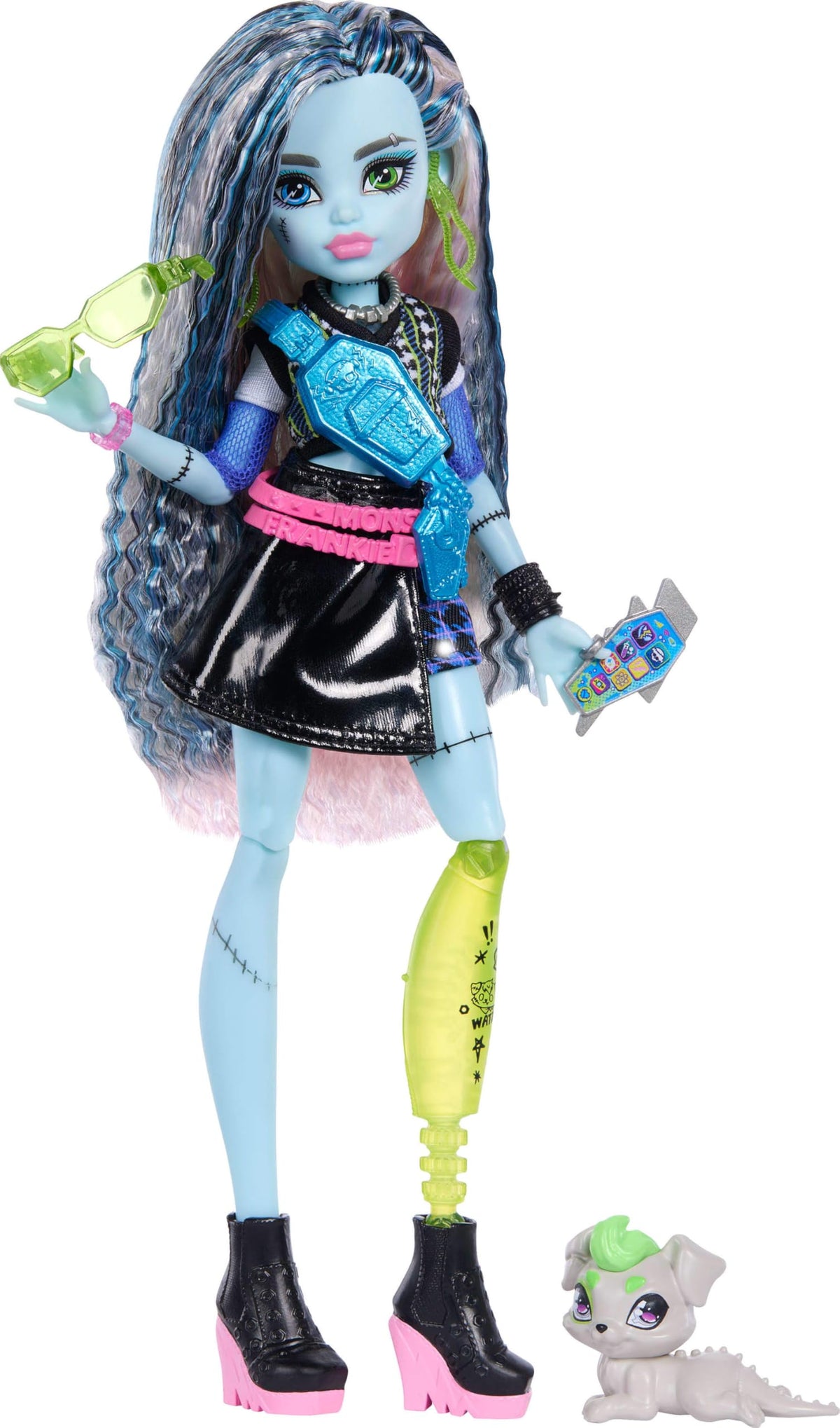 Monster High Frankie Stein in cropped sweater for stylish pretend play