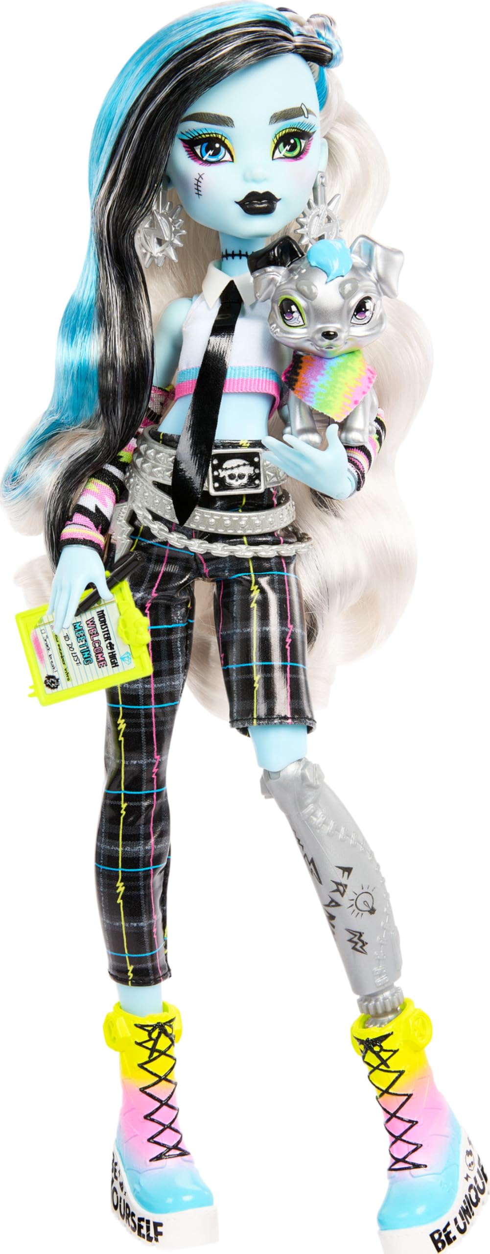 Monster High Frankie Stein doll leads the Welcome Committee to greet new students.