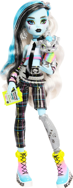 Monster High Frankie Stein doll leads the Welcome Committee to greet new students.