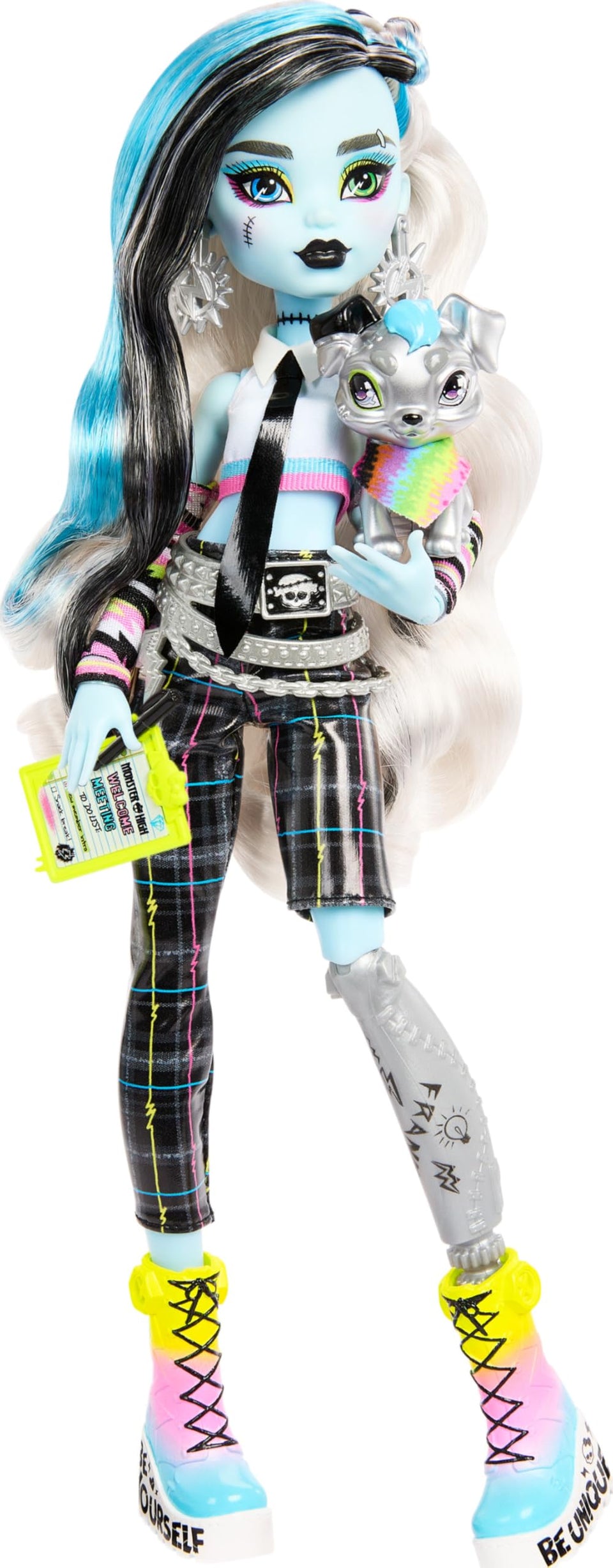Monster High Frankie Stein doll leads the Welcome Committee to greet new students.