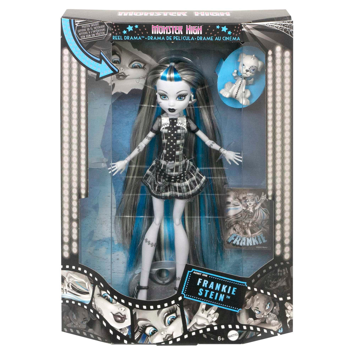Monster High Frankie Stein plaid mini-dress showcases bold collectible style.