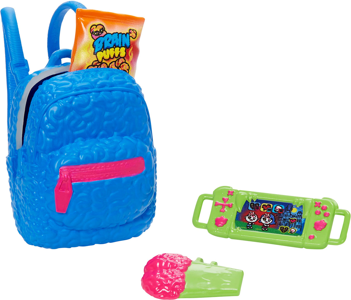 Ghoulia Yelps doll with handheld video game for quick play moments.