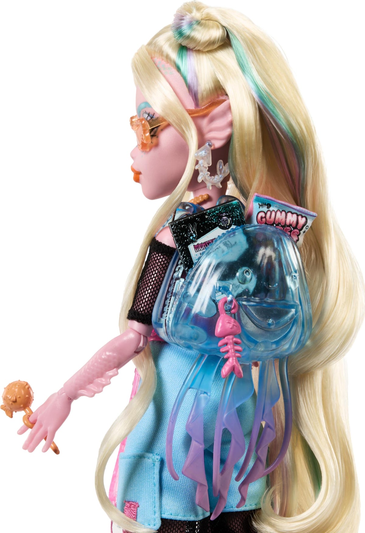Monster High Lagoona Blue set includes snacks and a bubble drink for snack-time fun.