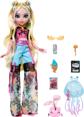 Monster High Lagoona Blue doll with notebook and pencil for creative adventures.