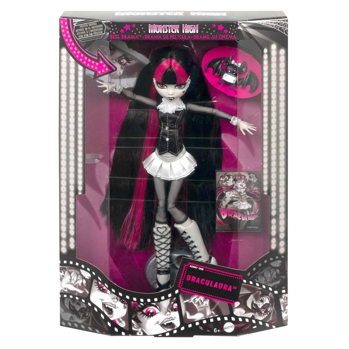 Two pigtails with pink highlights on Draculaura for dramatic styling