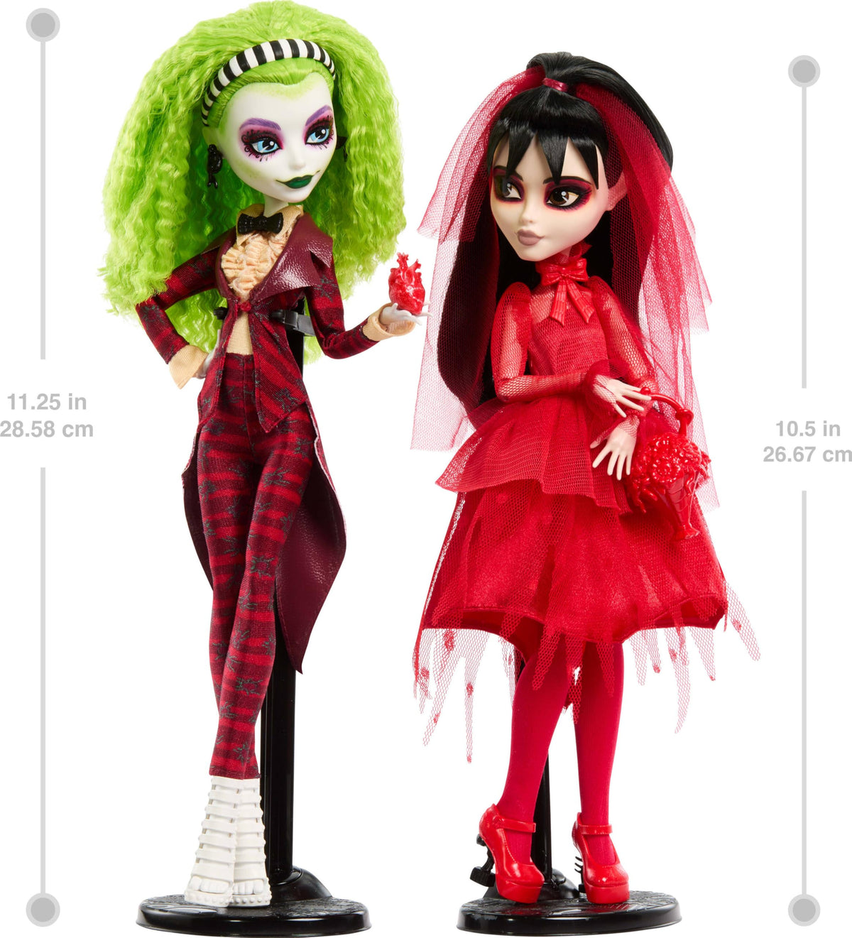 Monster High Skullector Lydia Deetz in red gown with veil, ideal for shelf display.