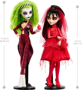 Monster High Skullector Lydia Deetz in red gown with veil, ideal for shelf display.