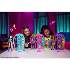 Monster High star closet storage to organize doll clothes and accessories.