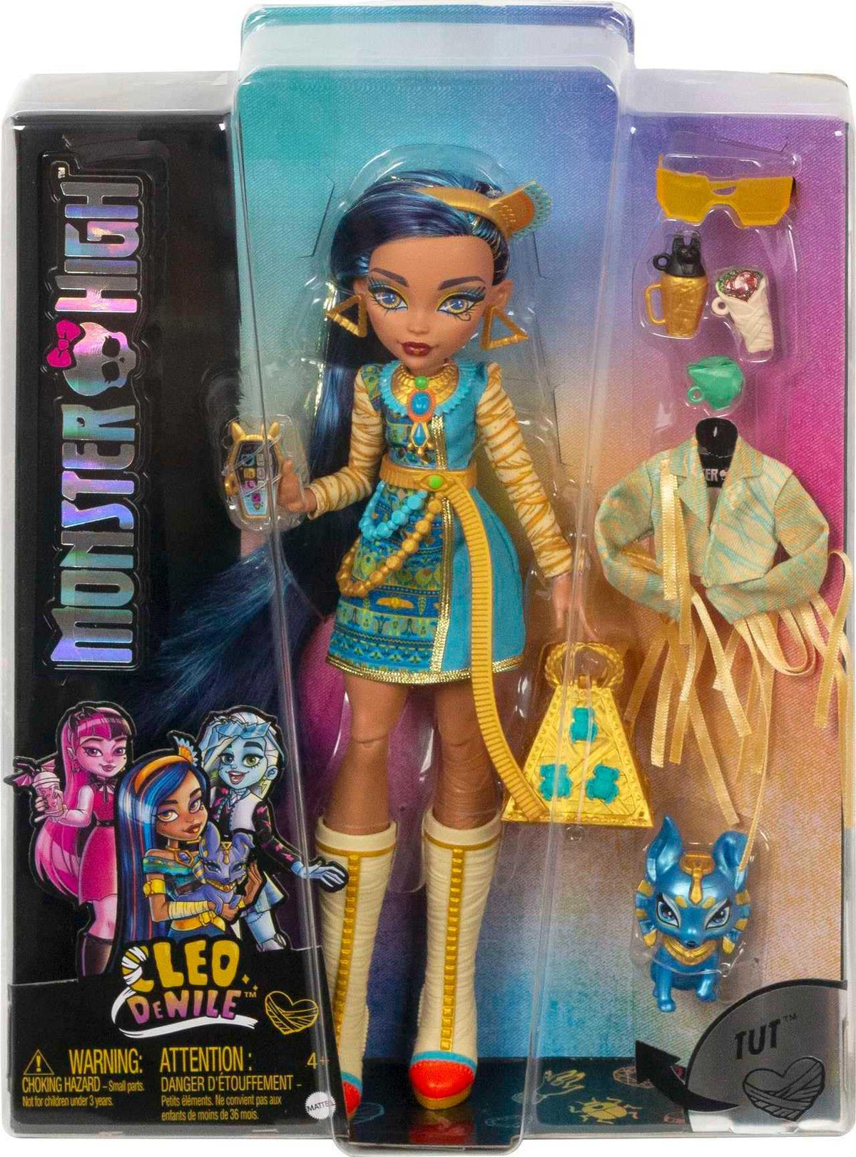 Monster High Tut the pet dog accompanies Cleo for storytelling fun.