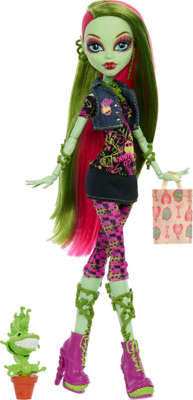 Venus McFlytrap in denim vest outfit for chic Monster High display.