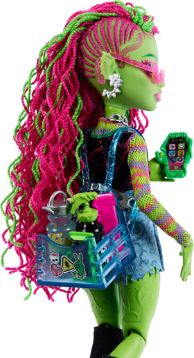 Venus McFlytrap's textured hair and nature-themed outfit detail.