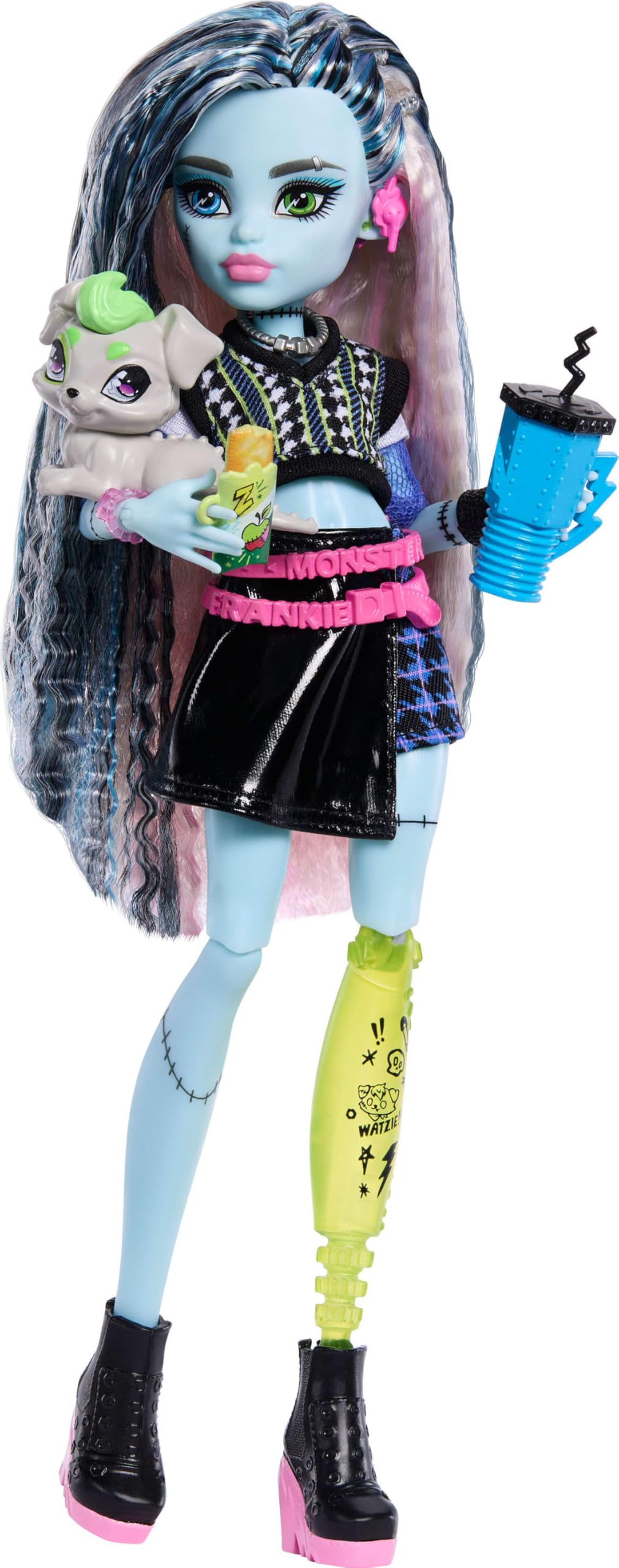 Monster High Watzie puppy joins Frankie Stein for cooperative play adventures