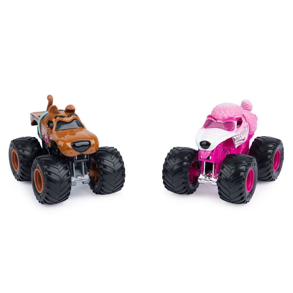 Official Monster Jam 1:64 scale trucks with authentic graphics for thrilling races.
