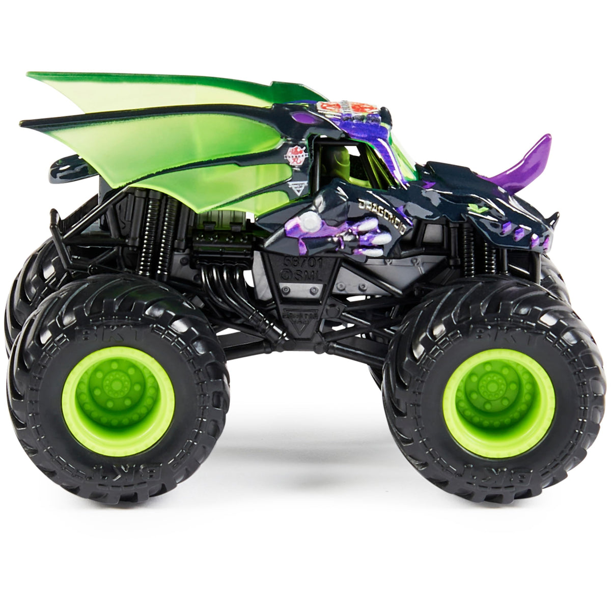 1:64-scale Monster Jam two-pack ready for head-to-head action and quick races.