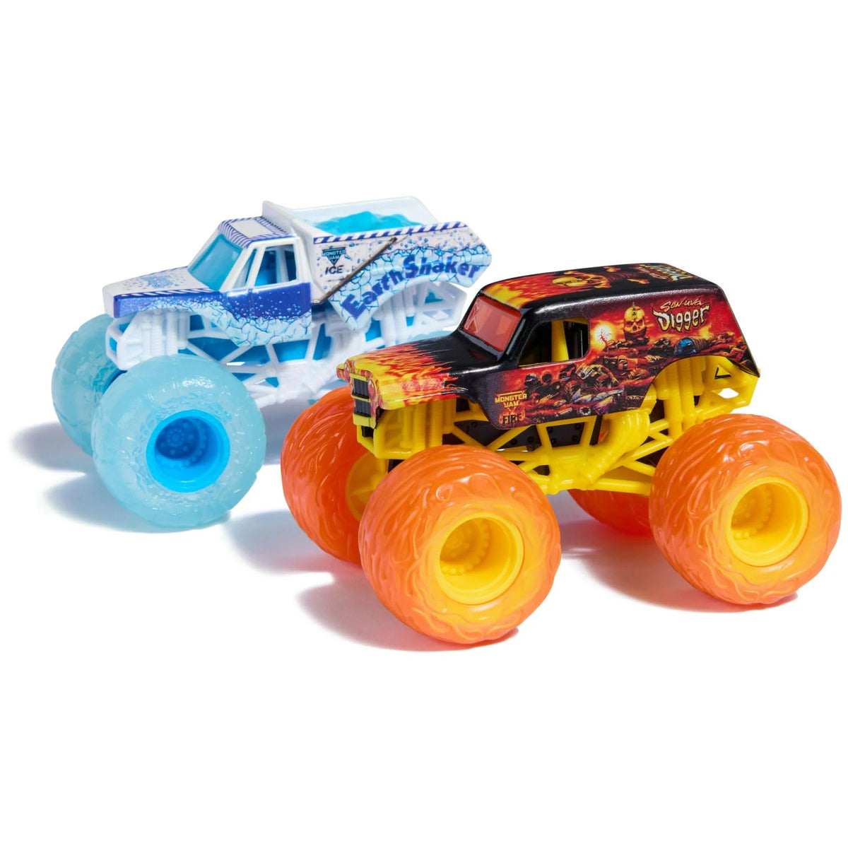 Monster Jam 2024 Fire Ice Son-uva Digger diecast side view for dynamic display.