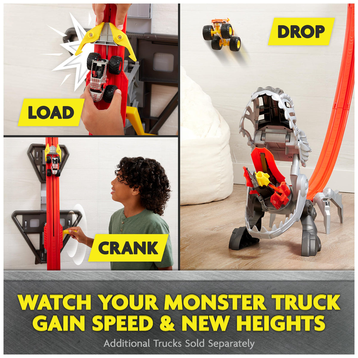 Adjustable launch ramp offers three stunt modes for versatile play.