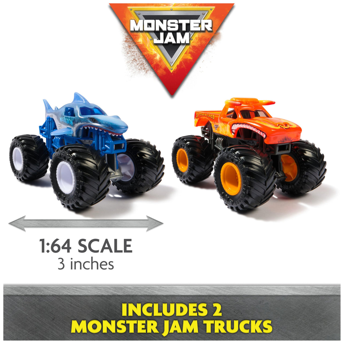 Authentic Monster Jam details with BKT tires and chrome rims