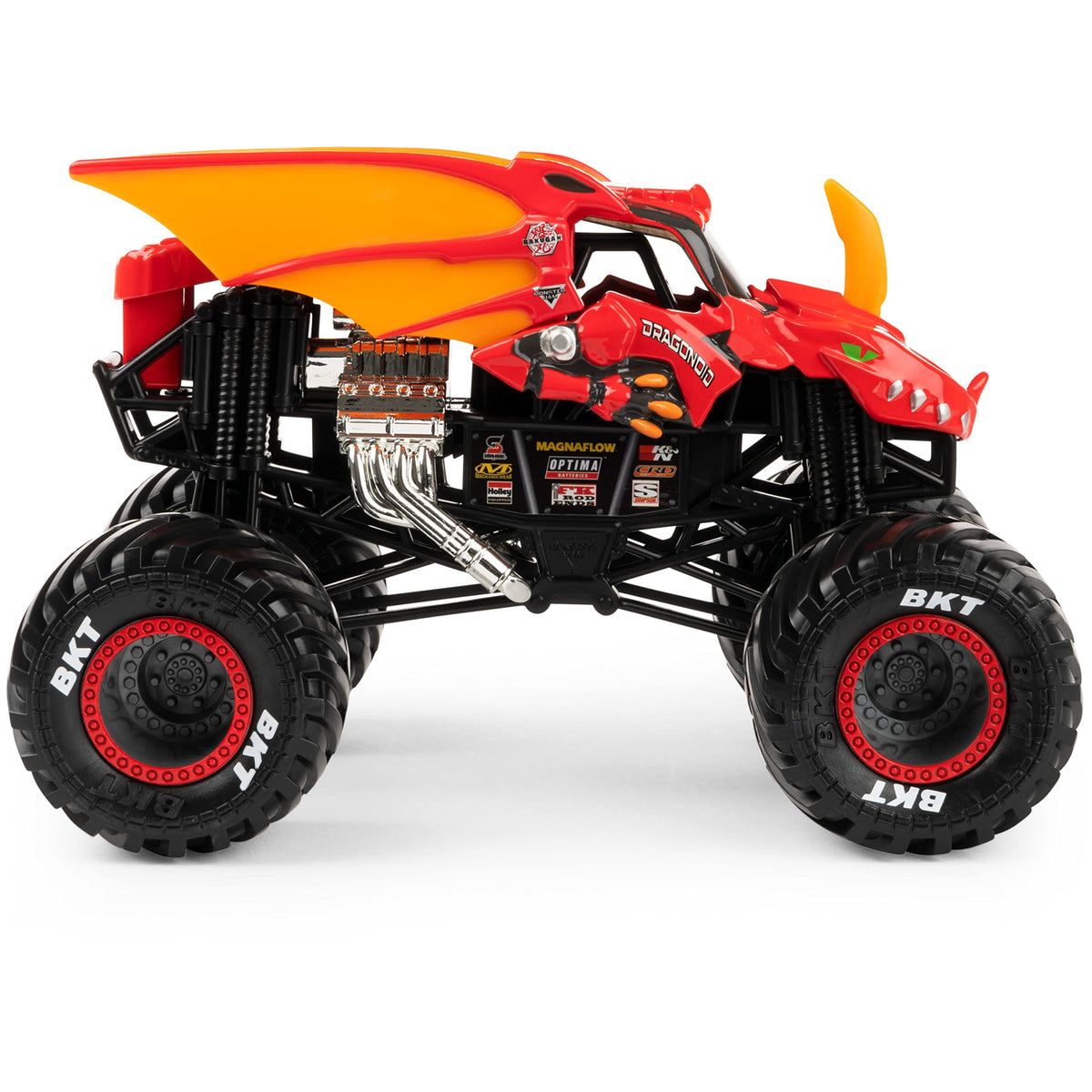 Monster Jam Bakugan Dragonoid 1:24-scale truck with working suspension for action-packed jumps.