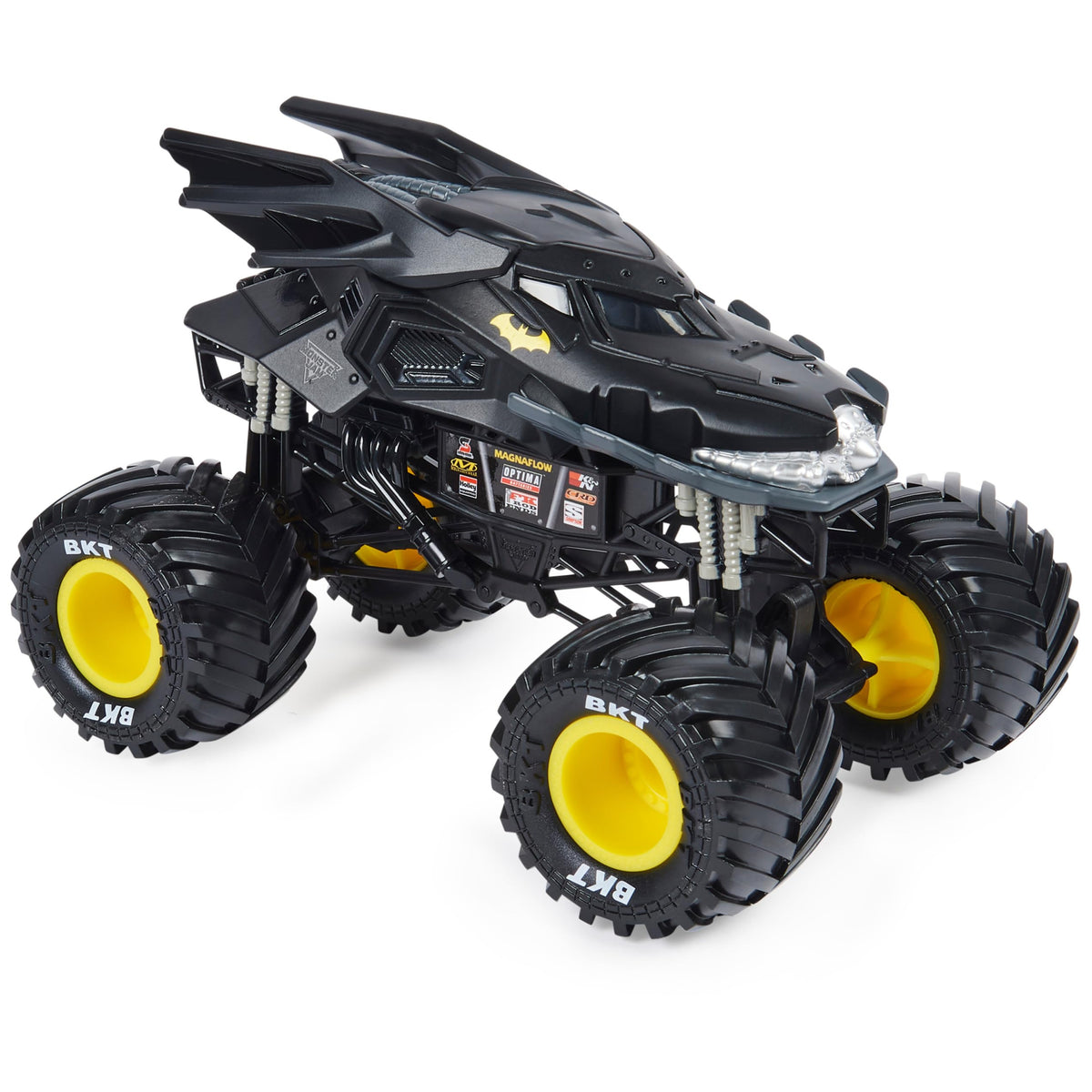 Monster Jam Batman Truck chrome rims highlight premium detailing for display shelf