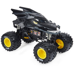 Monster Jam Batman Truck chrome rims highlight premium detailing for display shelf