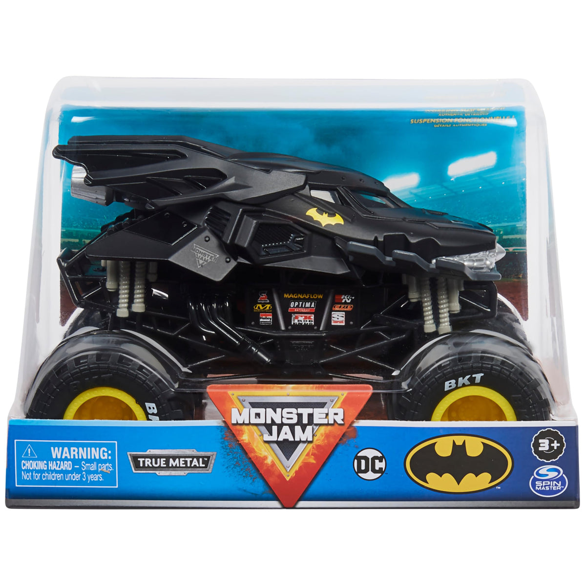 Monster Jam Batman Truck with retro Batmobile styling, a collector 1:24 scale for display