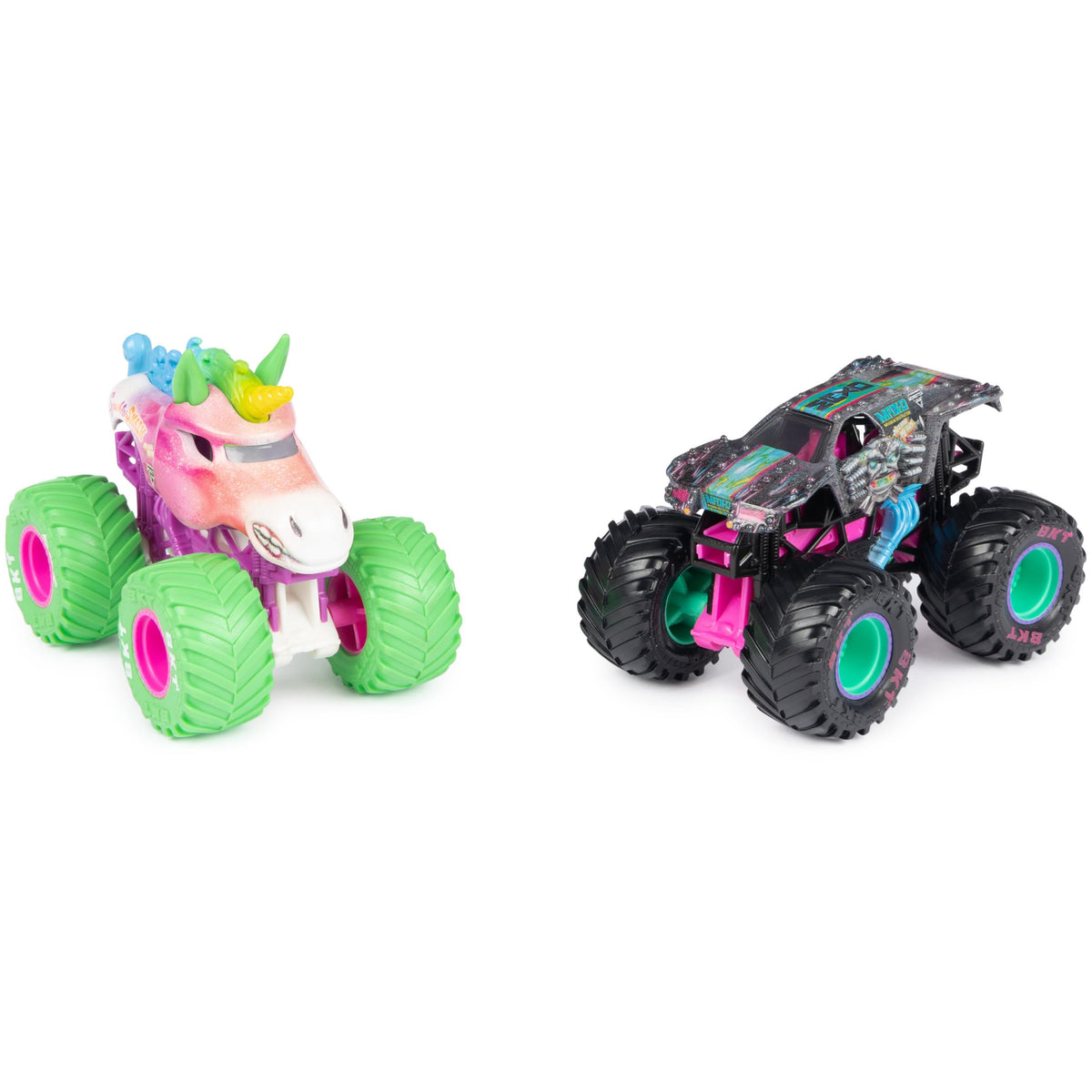 Monster Jam BKT tires detail on 1-64 scale trucks enhances realism