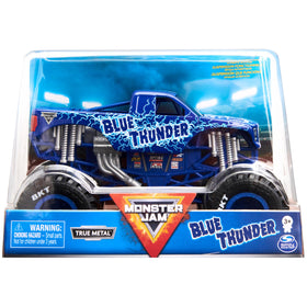 Monster Jam Blue Thunder 1:24 scale truck front view, authentic details for display.