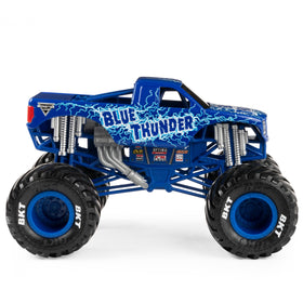 Monster Jam Blue Thunder 1:24 scale working suspension for dynamic poses.