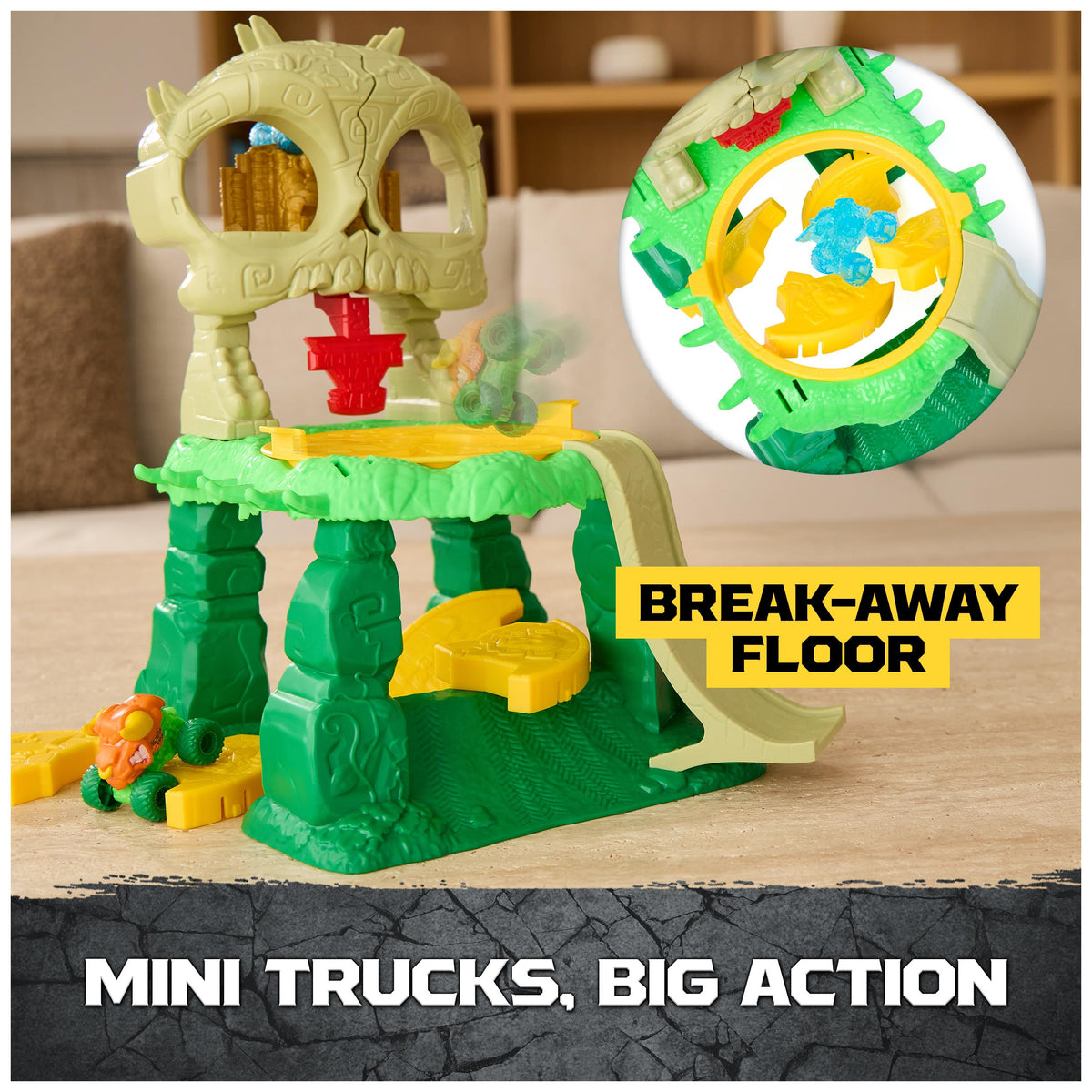 Collectors can add more Monster Jam trucks for extended racing.