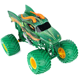 Monster Jam detailed chassis and graphics enhance display and play experience.