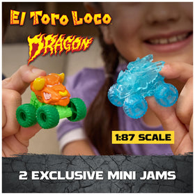 Monster Jam Dragon Mini Jam truck with gem details in bright colors.