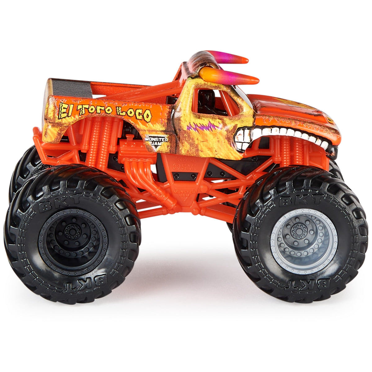 Monster Jam El Toro Loco 164-scale side detail, bold colors fuel action stories.