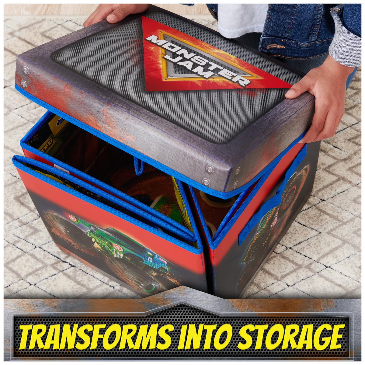 Foldable playmat doubles as portable storage after playtime.