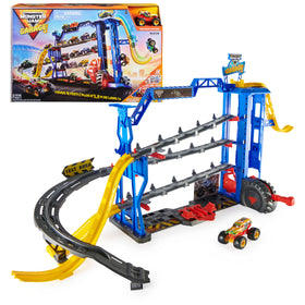 Monster Jam Garage Elevator with bright lights for action-packed play.
