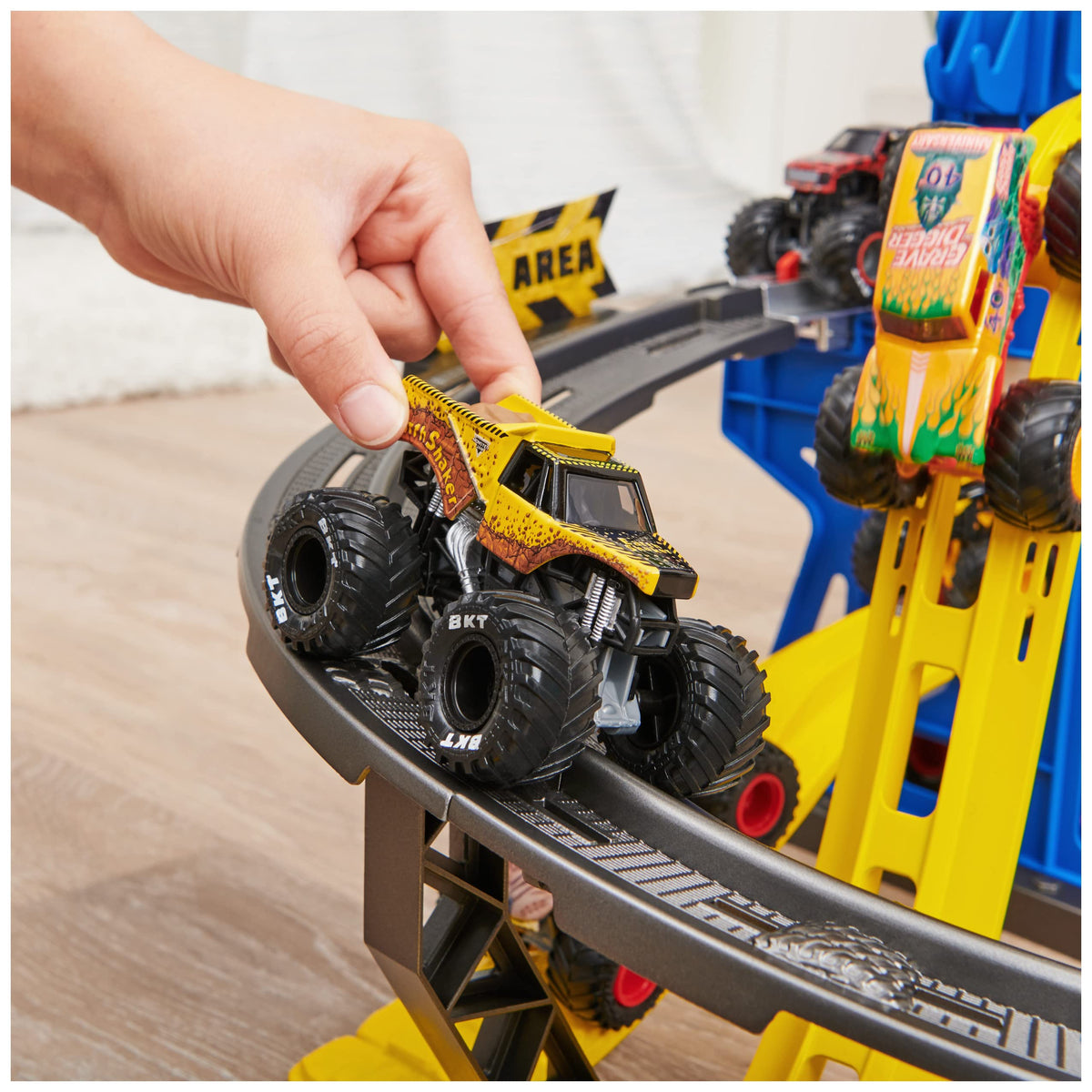 Room to store and organize multiple Monster Jam trucks.