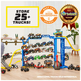 Wide view of the Monster Jam Garage for epic stunts and storytelling.